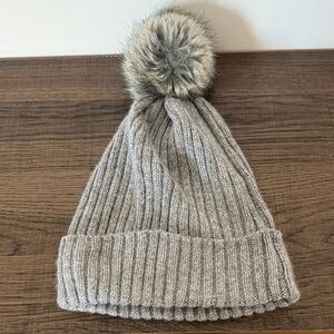 Cozy Gray Knit Pom-Pom Beanie for Women